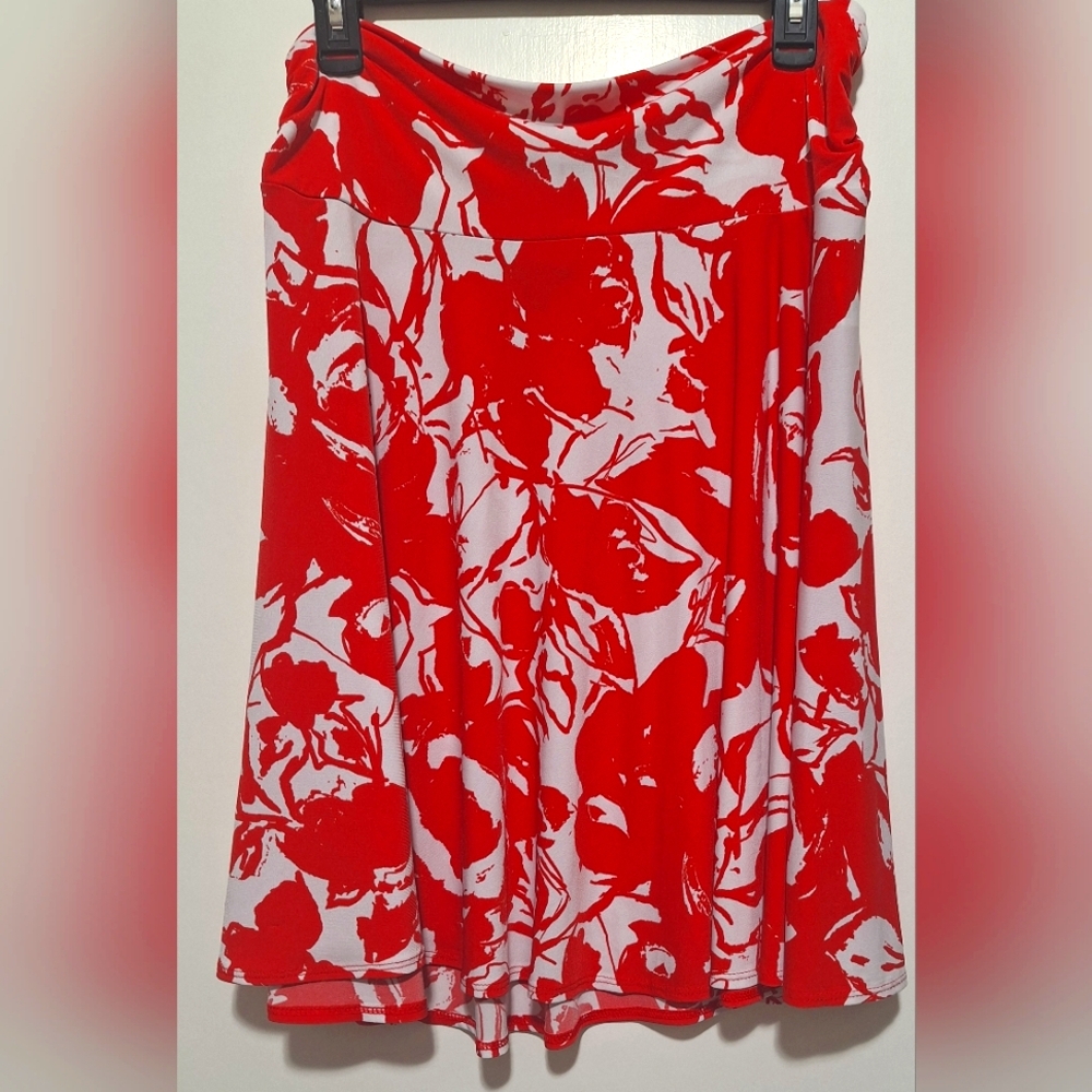 GEORGE RED AND WHITE PLEATED A-LINE MIDI SKIRT. MATCHING TOP AVAILABLE.